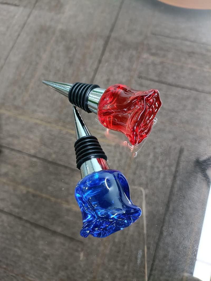 RYUHYF Crystal Wine Bottle Stopper, Gift Boxed, Reusable Stainless Steel (Blue Rose)