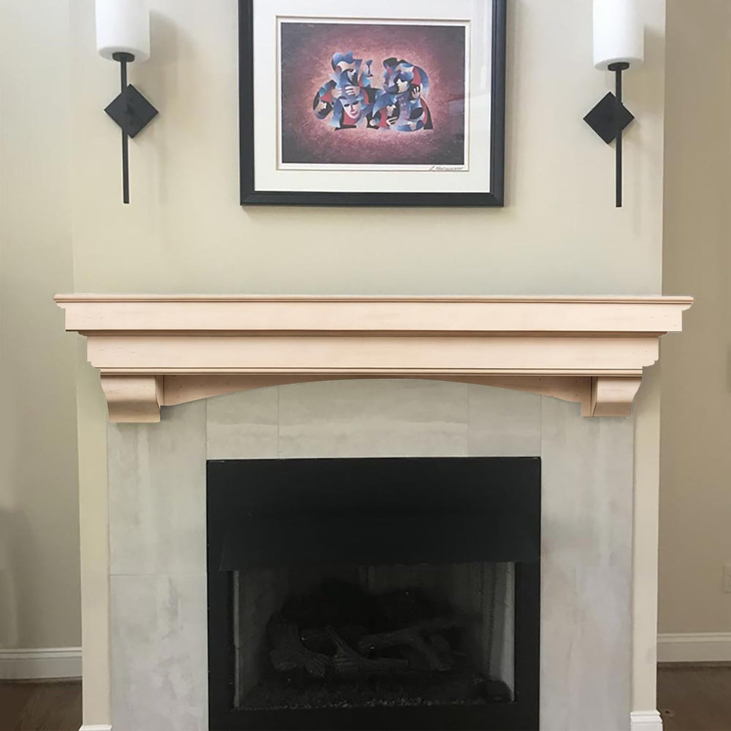 MANTELSDIRECT Salem Wood Mantel Shelf with Arched Corbels - Unfinished 60 Inch | Wooden Rustic Wall Mounted Shelf from Pine Wood - Perfect for Fireplaces, TVs & Décor