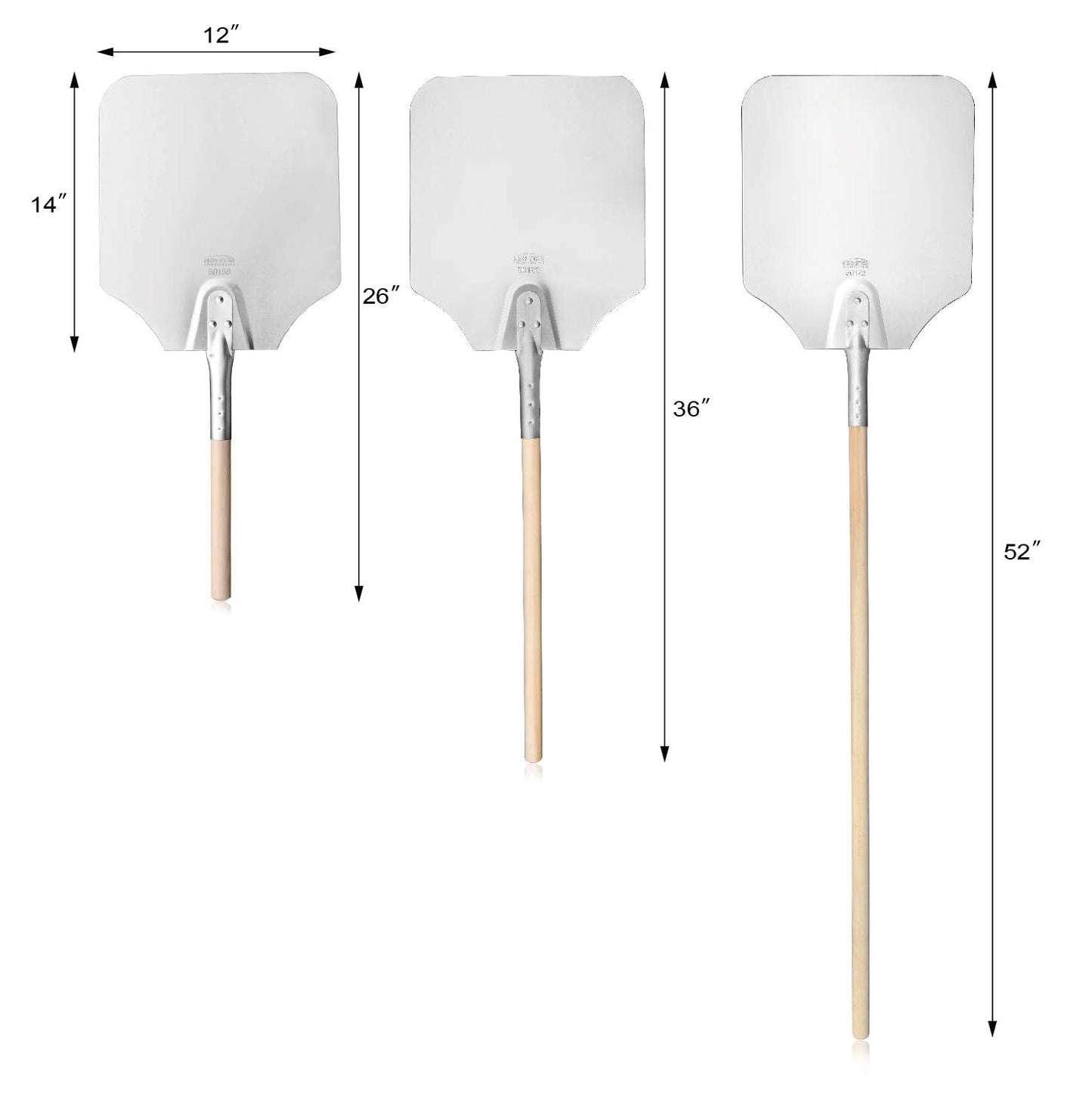New Star Foodservice 50172 Aluminum Pizza Peel, Wooden Handle, 12 x 14 inch Blade, 52 inch overall