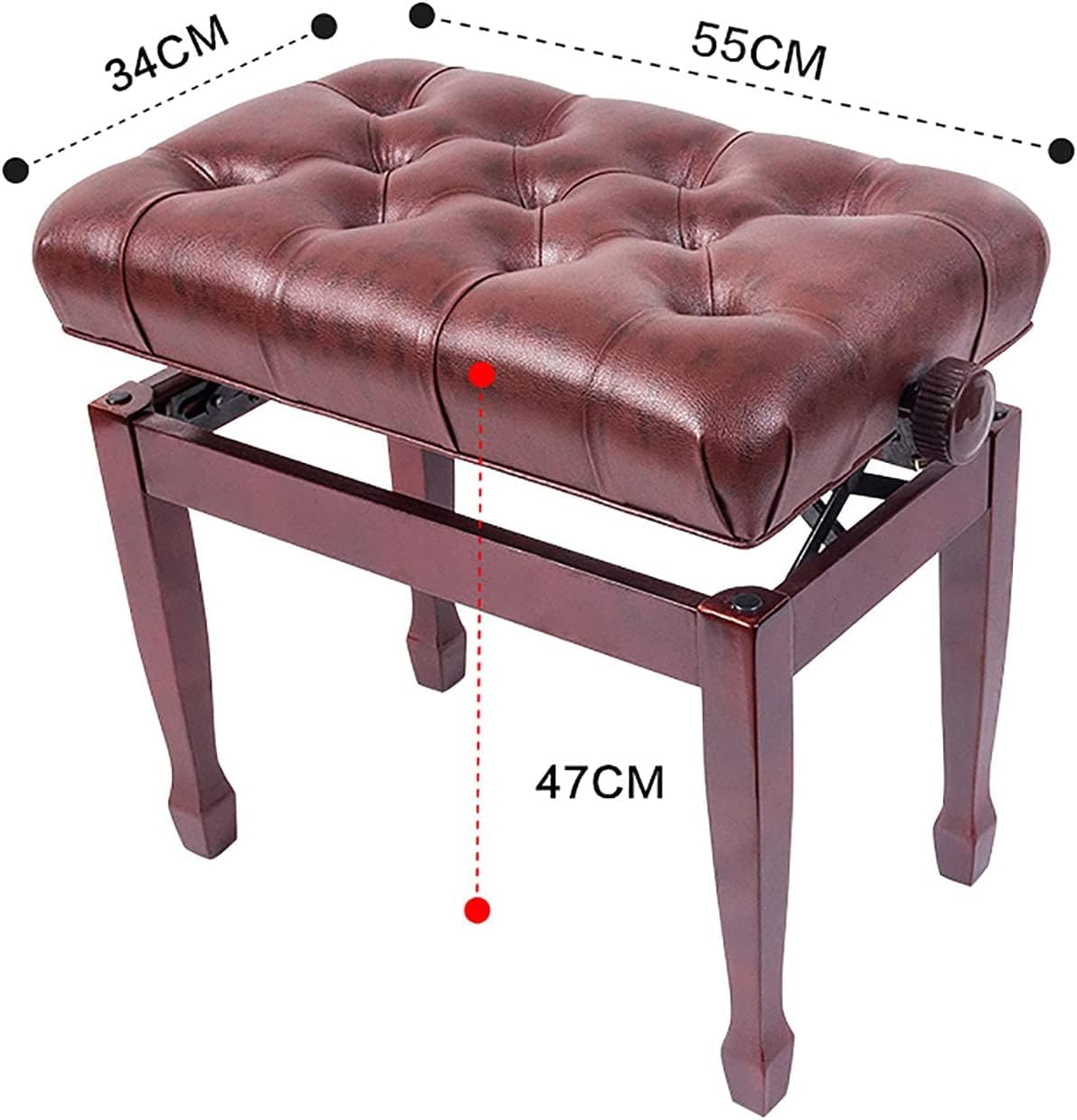 KUYBTU Piano Stool Piano Bench Dressing Table Stool Soft Genuine Leather Piano Stool Adjustable Music Piano Bench, with Solid Hard Wood Construction, 55 X 34 X 47-57Cm, Mahogany