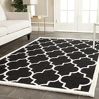 SAFAVIEH Area Rug 8x10 - Cambridge Collection - Large - Black & Ivory, Handmade Wool, Moroccan Trellis Design, Ideal for Living Room, Bedroom, Office, Dining Space (CAM134E)