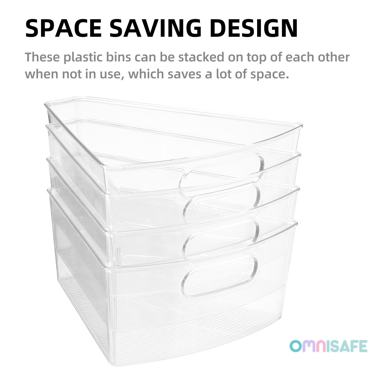 OMNISAFE Lazy Susan Organizer Bins,10.2”x 9.4”x 4”, 26" Diameter Clear Durable Kitchen Cabinet Storage Bin Set with Handle, Food Safe, Non-Slip Pads, BPA Free
