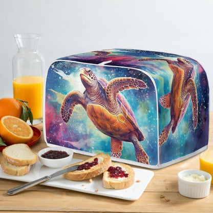 Toaster Cover 4 Slice Galaxy Sea Turtle, Dustproof Bakeware Protector for Small Kitchen Appliances with Hang Loop