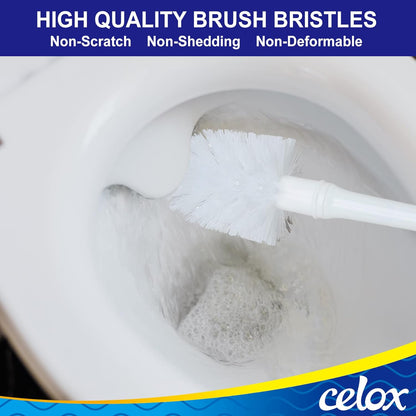 CELOX Toilet Bowl Brush and Holder, Compact Bathroom Cleaning Kit, White, 2 Set