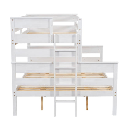 Ball & Cast Bunk Bed Twin XL Over Queen Size,Solid Wood Bed Frame with Guardrails,Ladder,Detachable Bunk Bed for Adults,Teens & Kids,No Box Spring Needed,Space-Saving Design,White