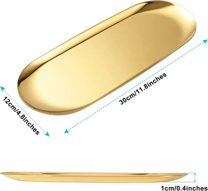luvtree (L11.8 4.8 Golden Oval Stainless Steel Tray in x W in) Mini Coffee Table Tray for Jewelry, Cosmetic & Candle |