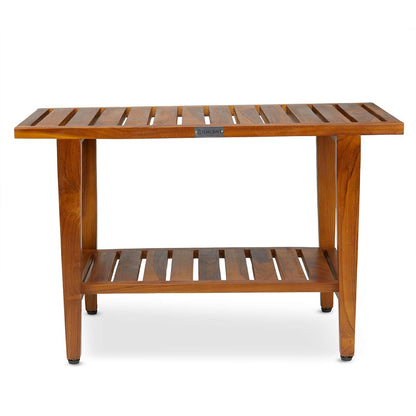 TeakCraft Teak Shower Bench with Shelf 30 inch Wood Spa & Shower Stool - Fully Assembled, The Liv
