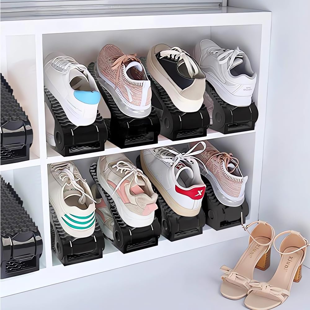 8 4-Level Closet Shoe Slots Organizer, PCS Adjustable Shoe Rack Stacker, Organizador de Zapatos, Double Deck Shoe