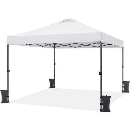 Yaheetech 10x10 Pop up Canopy Tent, Commercial 150D Silver Coated Fabric Outdoor Instant Tent w/Wheeled Bag, 4 Sandbags, 8 Stakes & 4 Ropes for Parties, Camping, Beach, White
