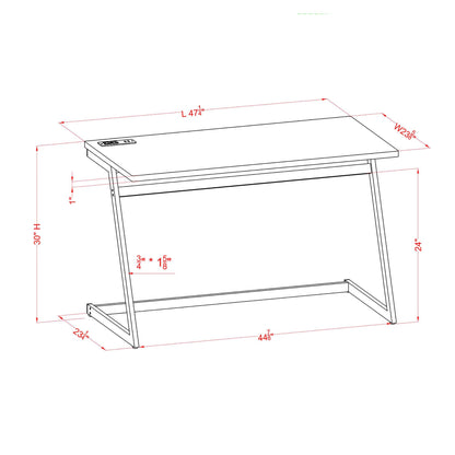 24/7 Shop at Home Ruthetta Modern Metal Writing Desk with USB Port, Power Outlet for Workstation, Home Office, Study Room, Glossy Black and Brass