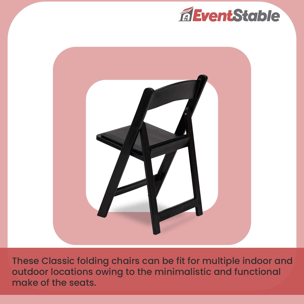 EventStable Titan PRO Resin Folding Chair - Black Indoor/Outdoor Lightweight Foldable Chair - Vinyl Padded Folding Chair for Weddings Parties Events - 50 Pack