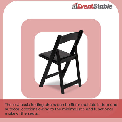 EventStable Titan PRO Resin Folding Chair - Black Indoor/Outdoor Lightweight Foldable Chair - Vinyl Padded Folding Chair for Weddings Parties Events - 50 Pack