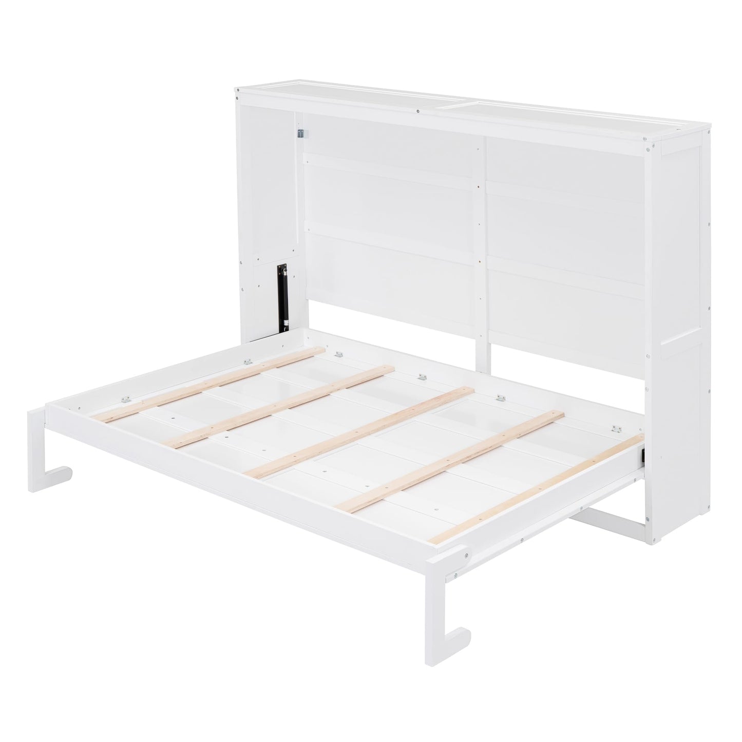 Ball & Cast Murphy Bed Full Size,Farmhouse Murphy Cabinet with Storage Shelf,Wood Hidden Wall Bed,Foldable Platform Bed,Space-Saving,No Box Spring Needed,White