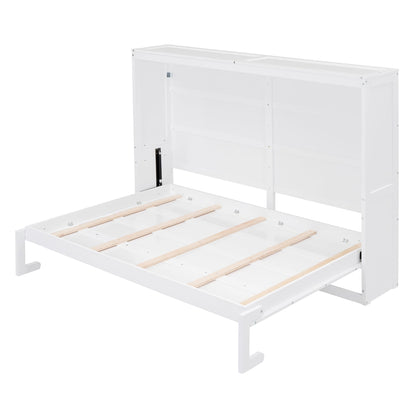 Ball & Cast Murphy Bed Full Size,Farmhouse Murphy Cabinet with Storage Shelf,Wood Hidden Wall Bed,Foldable Platform Bed,Space-Saving,No Box Spring Needed,White
