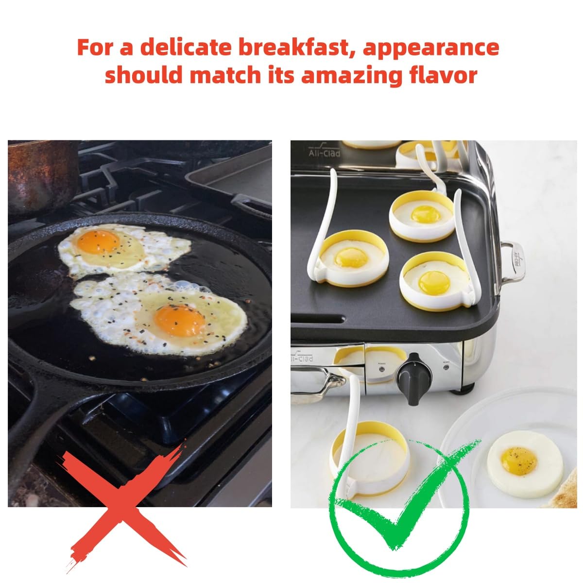 Lavius Silicone Egg Rings Set with Folding Handle, 4-Pack Non-Stick Round Egg Cooker Ring，Egg Mold for Cooking Breakfast Sandwiches, Egg Mcmuffins, Pancake, Grill Accessories Egg Forms for Frying Egg
