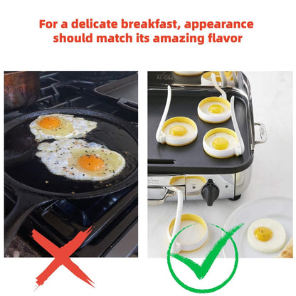 Lavius Silicone Egg Rings Set with Folding Handle, 4-Pack Non-Stick Round Egg Cooker Ring，Egg Mold for Cooking Breakfast Sandwiches, Egg Mcmuffins, Pancake, Grill Accessories Egg Forms for Frying Egg