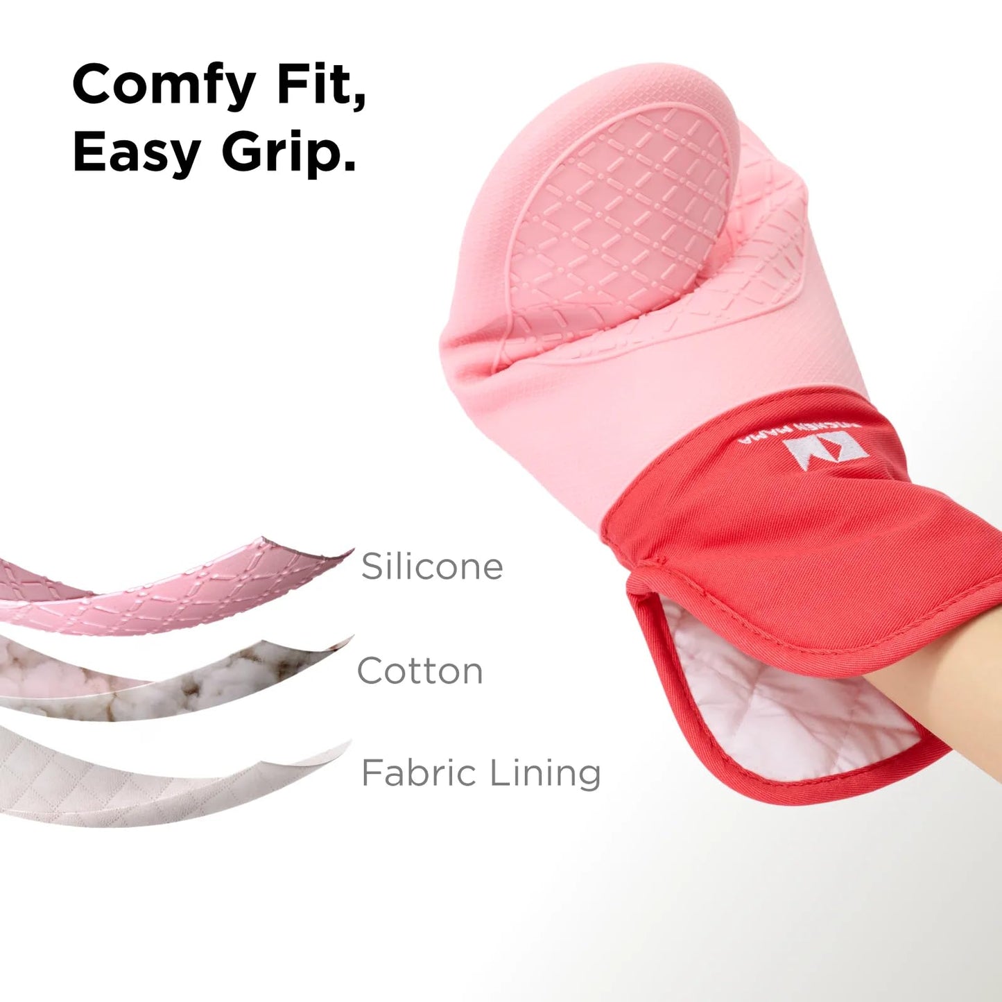 Kitchen Mama UltraShield Silicone Oven Mitts – Heat Resistant, Non-Slip Surface, Durable, Safe, Pot Holders, FlexiblWaterproof Glove Set, Perfect for Cooking, Baking, Grilling, BBQ (Red)