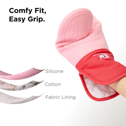 Kitchen Mama UltraShield Silicone Oven Mitts – Heat Resistant, Non-Slip Surface, Durable, Safe, Pot Holders, FlexiblWaterproof Glove Set, Perfect for Cooking, Baking, Grilling, BBQ (Red)