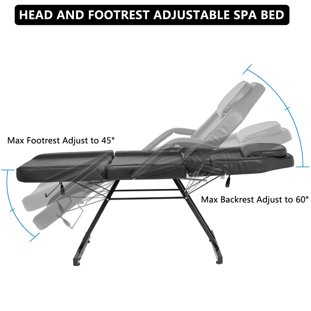 COZYSWAN Massage Salon Chair Bed Adjustable 3-Section Massage Table Facial Esthetician Bed, Spa and Salon Facial Chair, Tattoo Chair with Hydraulic Stool for Beauty Parlor Household, Black