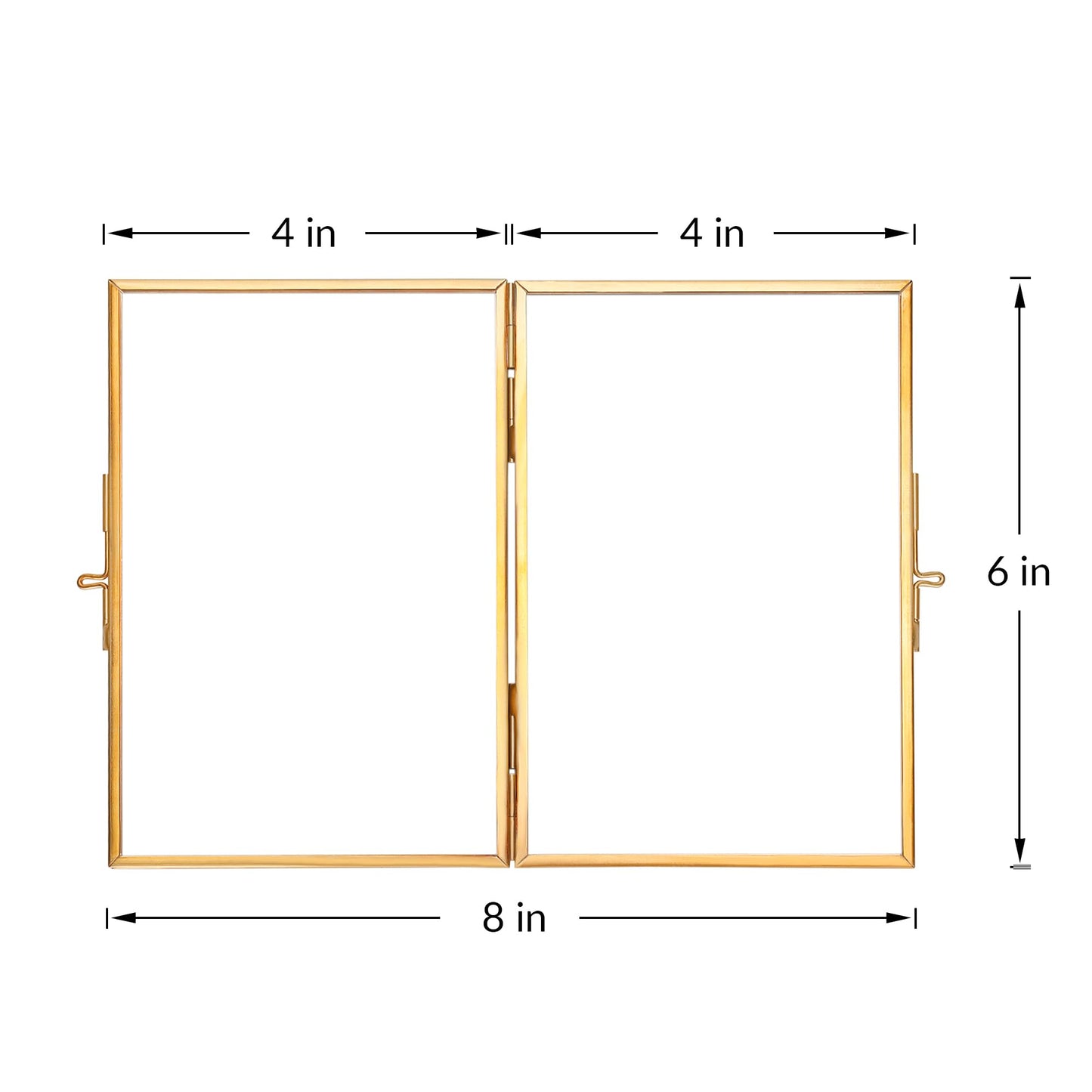 REDHUGO Glass Pressed Flower Frame Handmade, Hinged Double Press Flower Frame, Tabletop Brass Photo Frames, Rectangle Dried Flowers Display Folding Frames for Home, Gold,4×6 Inches