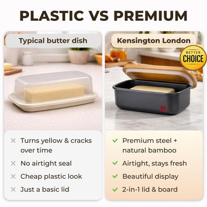 Butter Dish with Lid - Countertop & Fridge Butter Keeper, Container & Holder, Large and Small Tray with Lid, Storage Box, Mantequillera