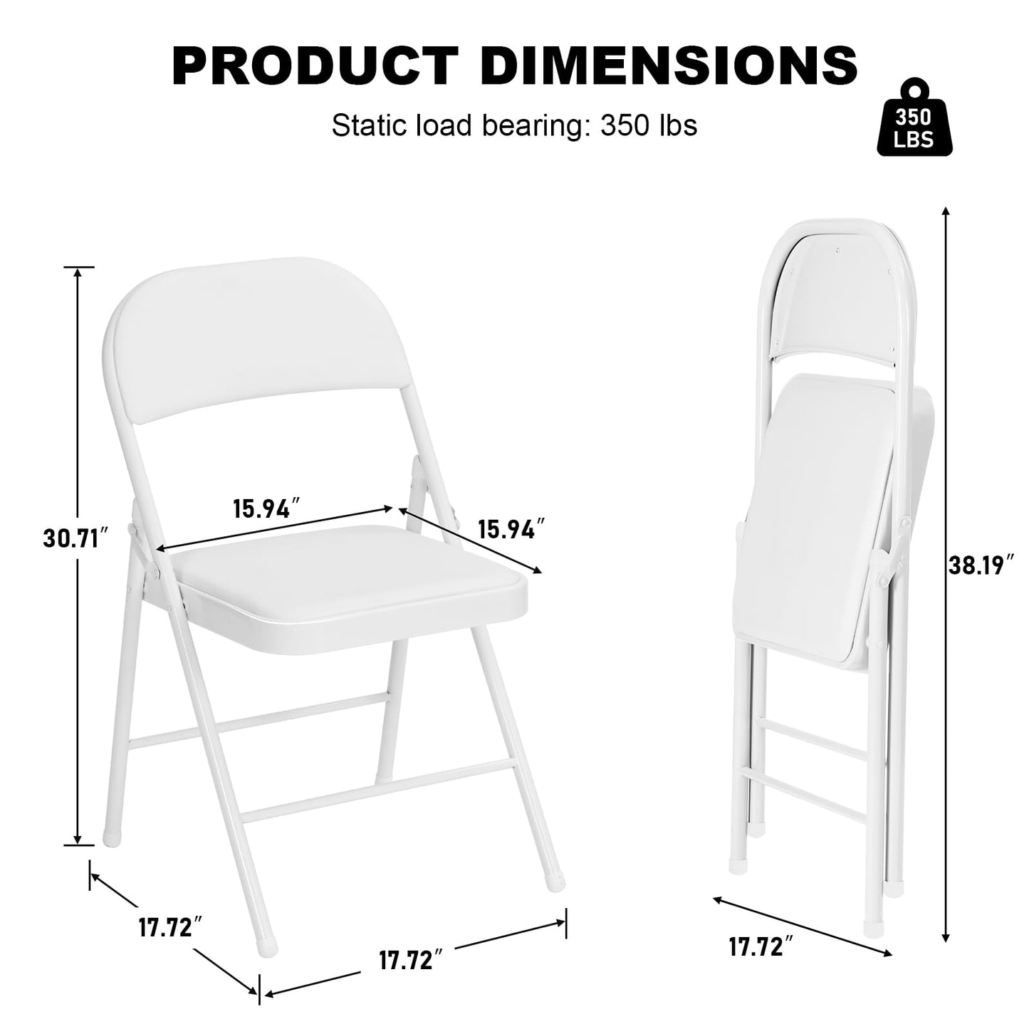 LING RONG 12 Pack White Folding Chairs with Padded Cushion and Back, Portable Stackable Commercial Metal Foldable Chairs with Steel Frame for Home Events Office Wedding Party