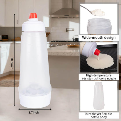 Pancake Batter Dispenser with Mixing Ball and Silicone Spatula Pancake Squeeze Bottle Mixer Batter Dispenser Bottle for Pajncakes, Crepes, Waffle, Muffins, Cupcakes, and more 2Pcs Hjpzrui