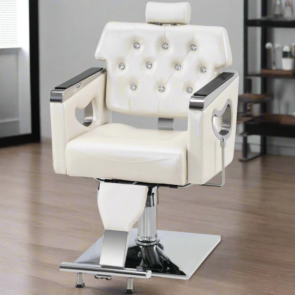 BarberPub Barber Chair Reclining Salon Chair for Hair Stylist, Antique Hair Spa Salon Styling Beauty Equipment 8132(Champagne)