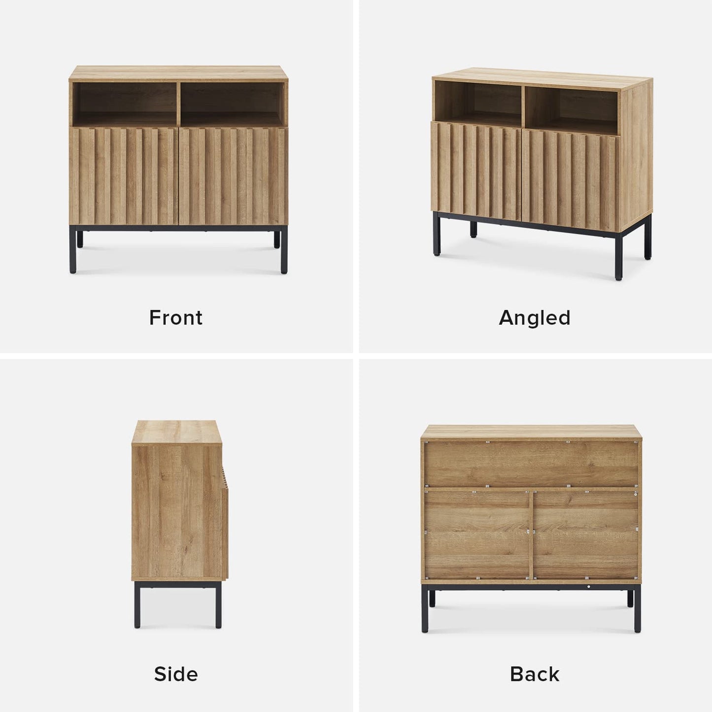 mopio Norwin Storage Cabinet, Sturdy Modern Rustic Industrial Buffet Sideboard, Fluted Accent Storage Cabinets, Credenza, Oak Wood TV Stand, Entertainment Center, Media Console, Living Room (Double)
