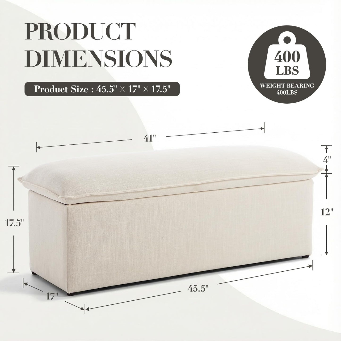 CIMOTA Storage Ottoman Bench, Upholstered End of Bed Storage Bench with Safety Hinge, Large Storage Chest with Seating, Modern Entryway Bench for Bedroom, Living Room, Linen Beige