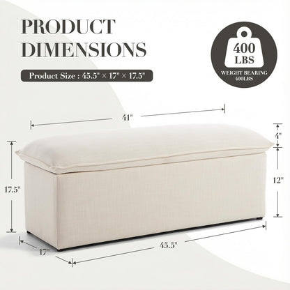 CIMOTA Storage Ottoman Bench, Upholstered End of Bed Storage Bench with Safety Hinge, Large Storage Chest with Seating, Modern Entryway Bench for Bedroom, Living Room, Linen Beige