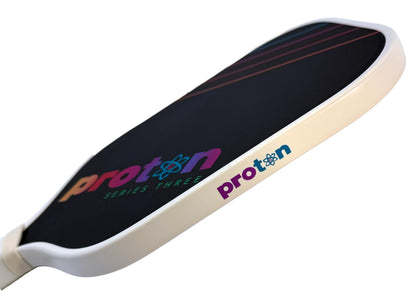 Proton Series Three Raw Carbon Pickleball Paddle - Elongated 16.5" Length, 15mm Honeycomb Core, 8.2oz Lightweight for Spin, Control & Power (Cream)
