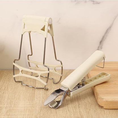 Hot Plate Gripper, UNOSCHRIM Stainless Steel Bowl Clip Set, 2 Piece Folding Hot Dish Plate Clip, Off-white