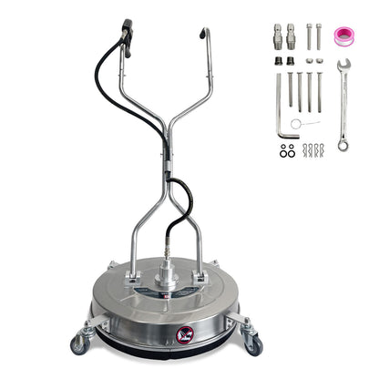 20" Pressure Washer Surface Cleaner with 4 Wheels - Stainless Steel Dual Handle Surface Cleaner 4600 Max PSI, 3/8" Connector & 1/4" Adapter Power Washer Floor Attachment,for Floor Driveway, Patio