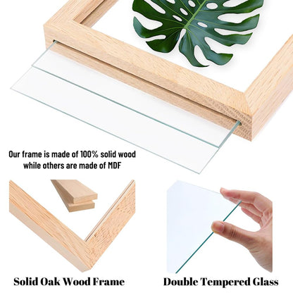 8x10 Floating Picture Frames Double Sided Tempered Glass Oak Wood Picture Frame Floating Display for Photos 6x8,5x7,4x6,or Full Display for 8"x10" Photos for Christmas,Halloween,Baby Scan,Anniversary,Wedding(Beige)