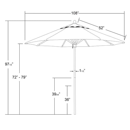California Umbrella 9' Premium Commercial Hardwood Patio Umbrella, Manual Lift With Pacifica Hunter Green Fabric