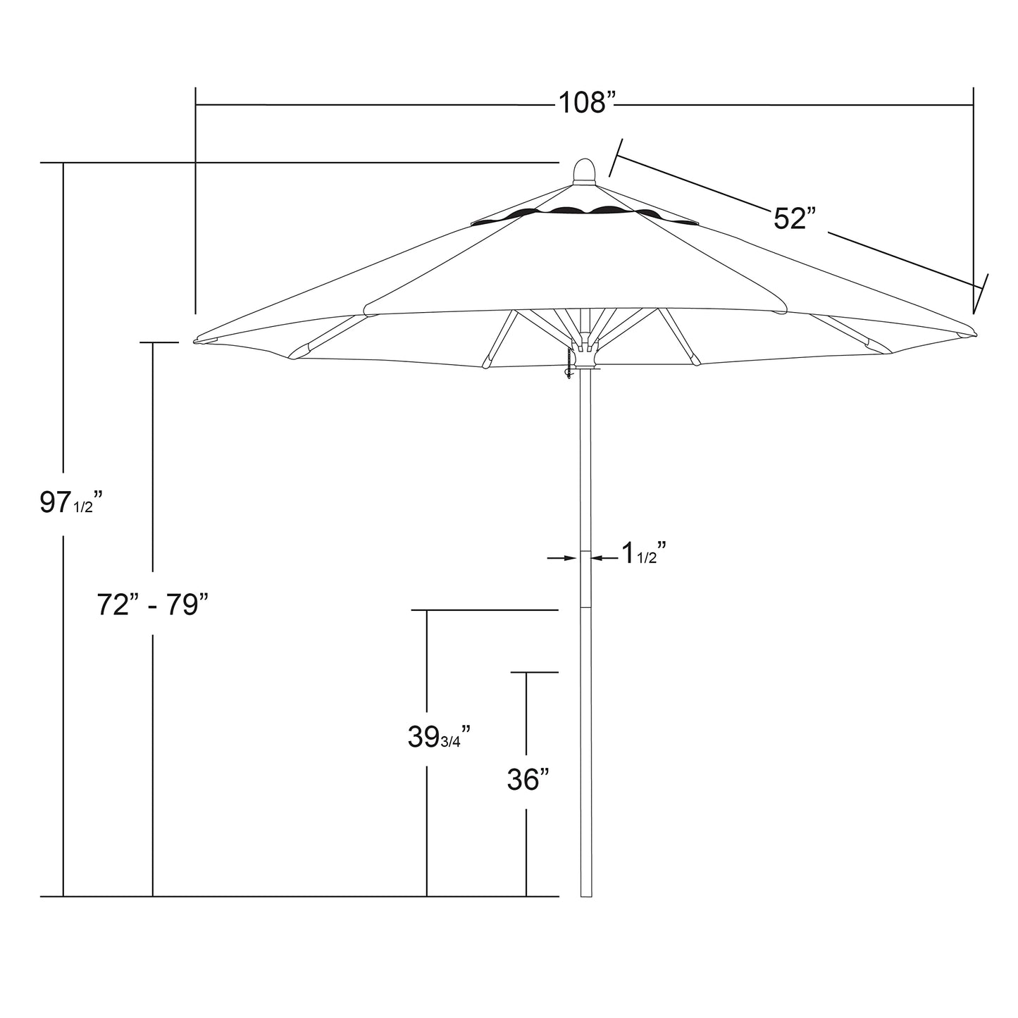California Umbrella 9' Premium Commercial Hardwood Patio Umbrella, Manual Lift With Sunbrella Antique Beige Fabric