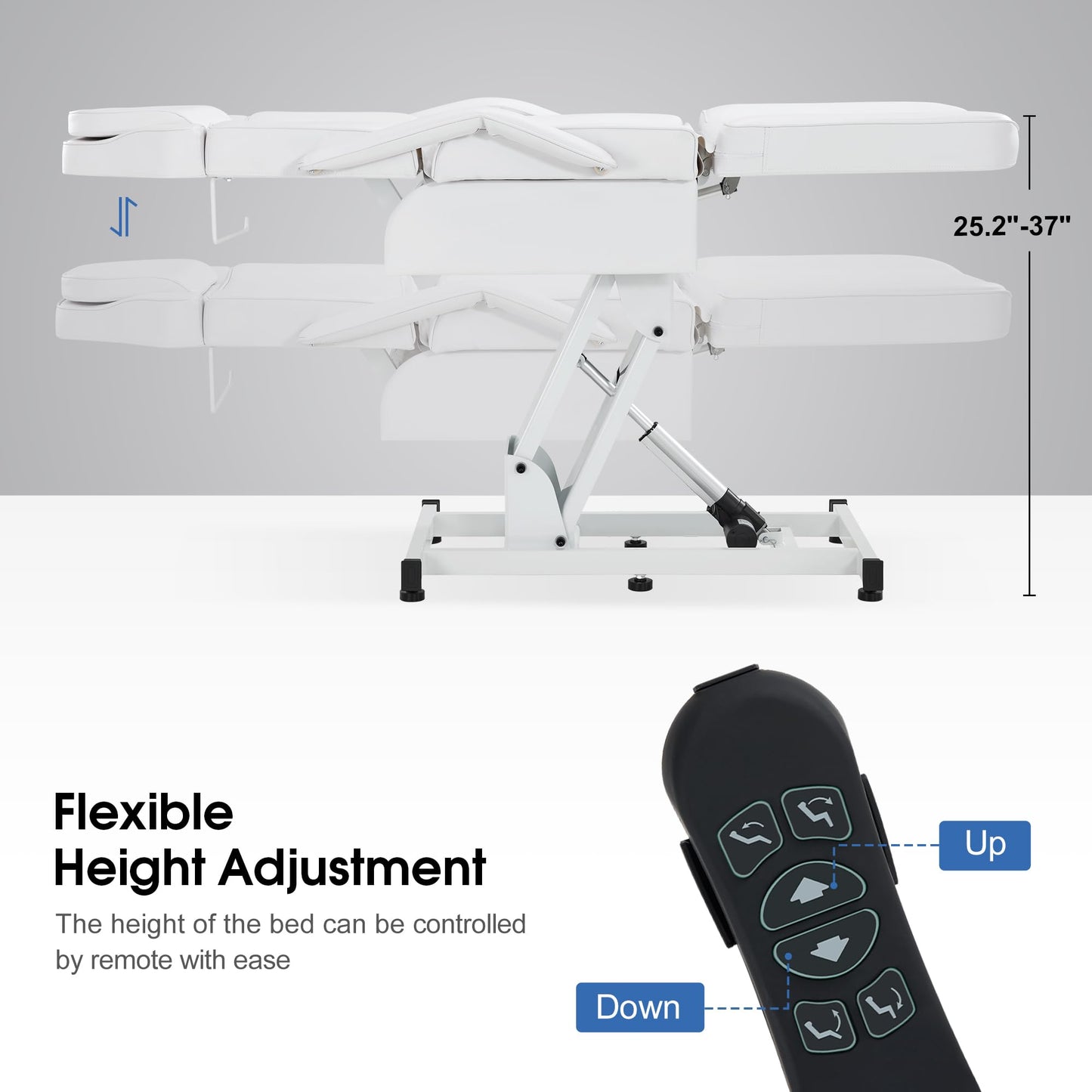 BarberPub Fully Electric Facial Bed with 3 Motor for Esthetician, Tattoo Chair for Client, Massage Bed for Esthetician, Electric Adjustment 2751 (White)