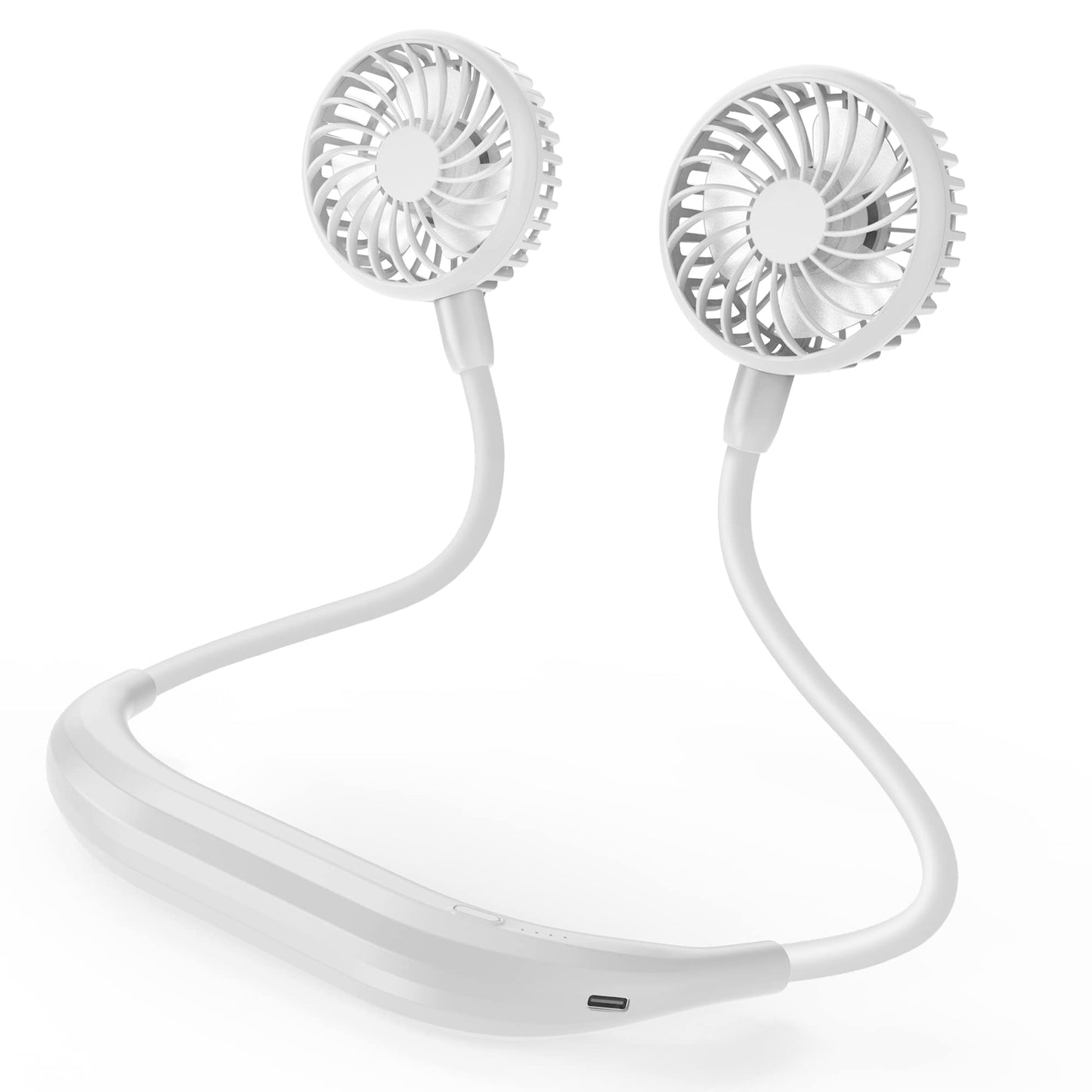 Portable Neck Fan, 2600mAh Battery Operated Ultra Quiet Hands Free USB Fan with 3 Speeds, Strong Wind, 360° Adjustable High Flexibility Wearable Personal Fan for Home Office Outdoor Travel (White)