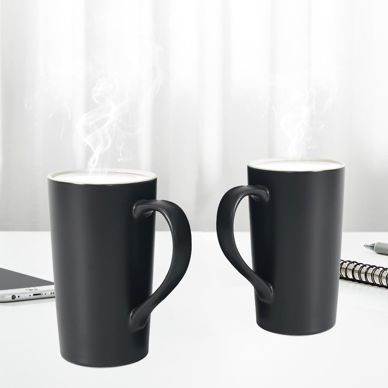 Momugs 20 OZ Large Ceramic Coffee Mug Simple Pure Black Mug Set of 2 Plain Tall Milk Tea Coffee cups with Handle for Office Home as A Gift for Dad Mom Friends