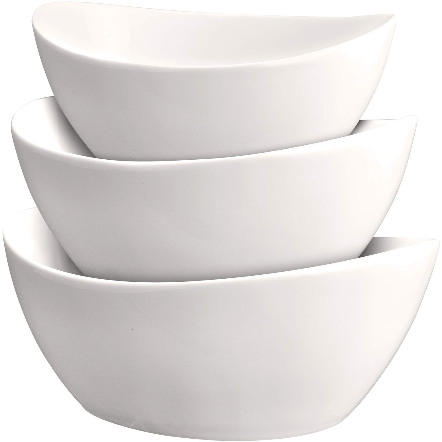 3 Piece Serving Bowl Set – Elegant White Porcelain Salad Bowls for Fruit, Salad, Pasta and Soup - Food Server Display Dishes for Party or Display - 24 oz. 34 oz. and 44 oz. - by DécorDine