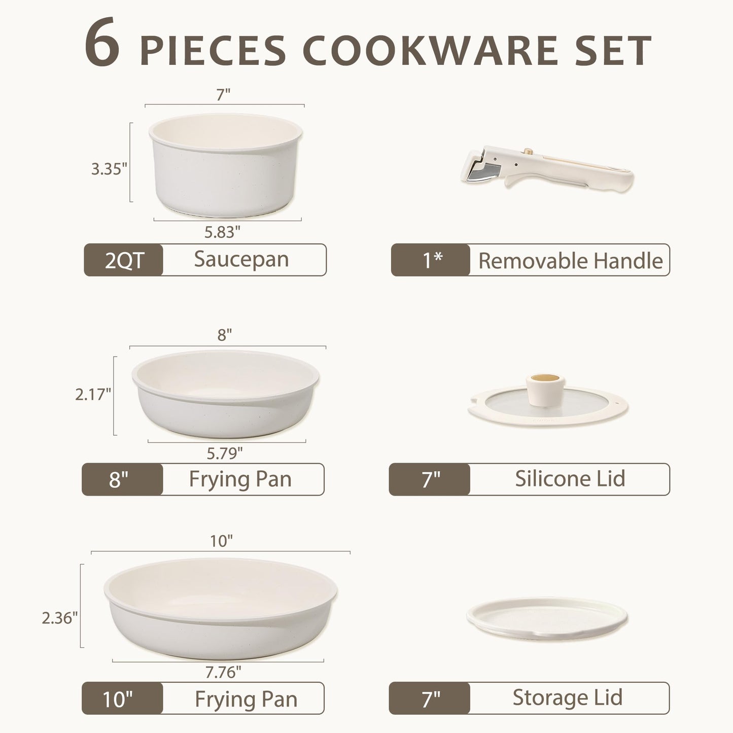 CAROTE 6pcs Pots and Pans Set Non Stick, Cookware Sets, Kitchen Set, Oven/Fridge Safe, Space Saving Pots Set, Nonstick Cooking Set with Versatile Detachable Handle, Induction RV Set