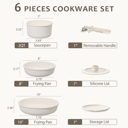 CAROTE 6pcs Pots and Pans Set Non Stick, Cookware Sets, Kitchen Set, Oven/Fridge Safe, Space Saving Pots Set, Nonstick Cooking Set with Versatile Detachable Handle, Induction RV Set