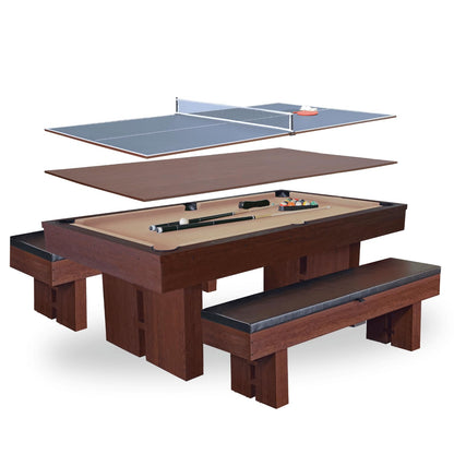 7 FT Pool Table with Dining Top, 3-in-1 Combo Game Table Billiards, Ping Pong and Dining Table. NEW & Improved Design 2026! (Table with Benches)