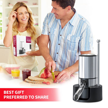 Wine Gifts-Wine Aerator Pourer-Rocyis Electric Wine Dispenser, One Touch Smart Wine Decanter w/Storage Base & Retractable Tube (Battery Operated)