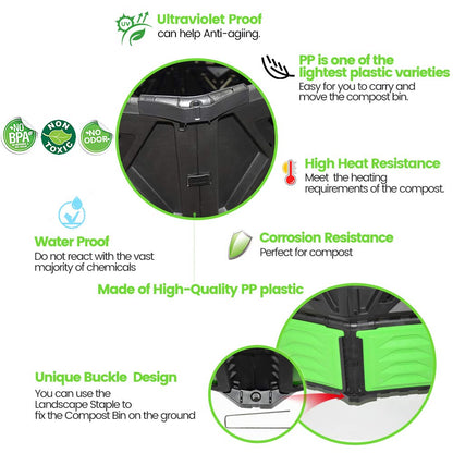 SQUEEZE master XXL Large Compost Bin Outdoor- 720L /190 Gallon-Easy Assembly-No Screws-Sturdy& Durable-Green Door