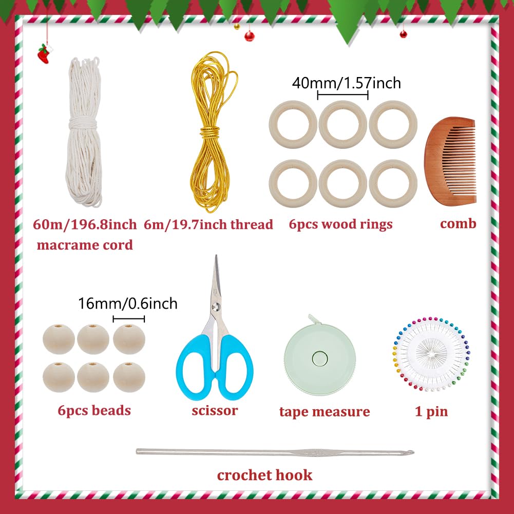 FREEBLOSS 6 Set DIY Macrame Angel Kit Macrame Angel Hanging Ornament Boho Macrame Wall Hanging Decor Macrame DIY Kit Christmas Gift for Mom Girls(White)