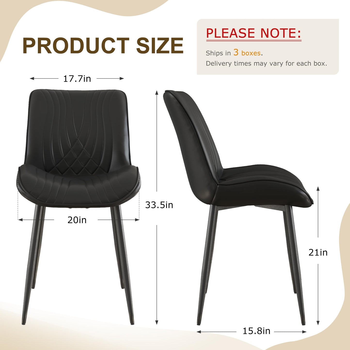 VECELO Dining Chairs Set of 6, Modern Upholstered Faux Leather Cushion Seat and Metal Legs for Kitchen, Living Room, Black