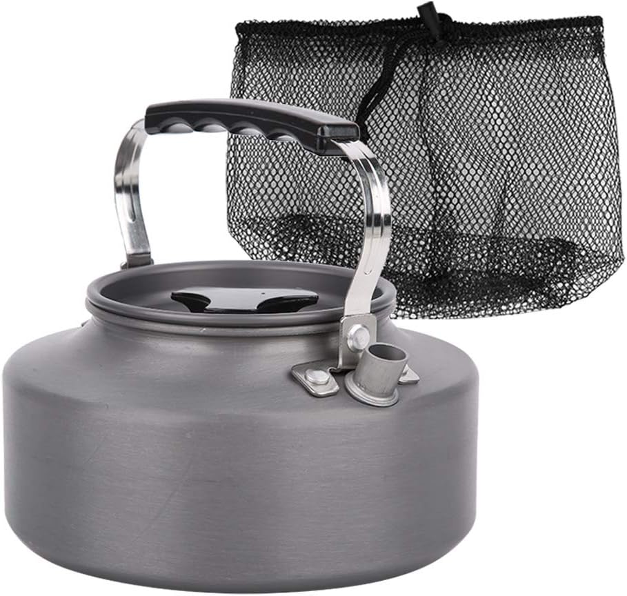 Outdoor Camping Tea Kettle Teapot 1.1L, Portable Coffee Pot Picnic Set, Wood Stove Steamer for Hiking (Grey)
