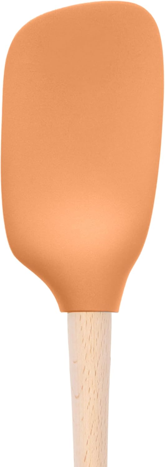Tovolo Flex-Core Apricot Wood-Handled Spoonula, Silicone Spoon Spatula Head with Ergonomic Grip for Cooking & Baking